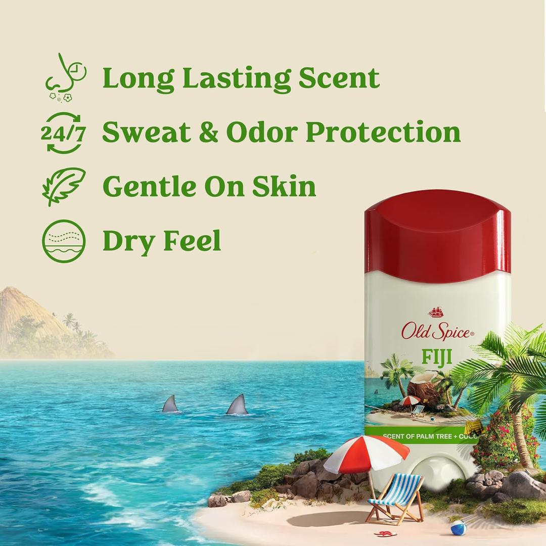 Old Spice Men's Antiperspirant & Deodorant, 24/7 Lasting Freshness, Advanced Sweat & Odor Protection with Skin Conditioners, Invisible Solid, Fiji with Palm Tree Scent, 3.4 oz (Pack of 2)