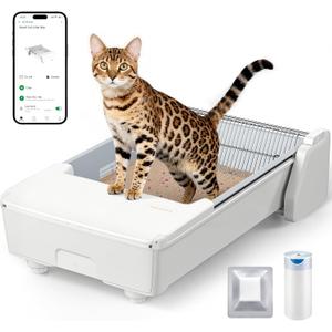 Meowant Automatic Litter Box, Self Cleaning Cat Litter Box with App Control, Open Top Cat Box for Multi Cats, Dual Rake, Works with Clumping Litter, Anti Pinch Safety Feature, Odor Control