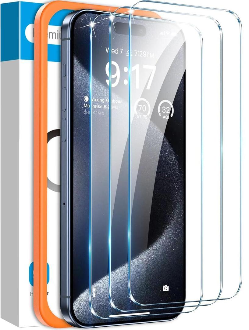 Fotbor [3+3 Pack for iPhone 15 Pro Max Screen Protector with Camera Lens Protector, Tempered Glass Shatterproof Easy Installation Frame, HD Clear Full Coverage iPhone 15 Pro Max Accessories 6.7 Inch