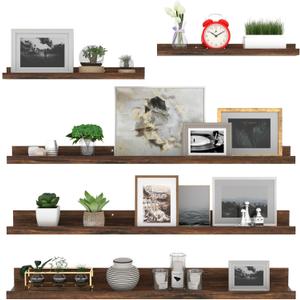 Giftgarden 36 Inch Large Floating Shelves for Wall Set of 5, Rustic Wood Wall Shelves for Bathroom, Bedroom, Kitchen, Living Room Storage and Decoration, Brown Picture Ledge