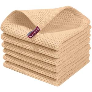 Homaxy 100% Cotton Waffle Weave Kitchen Dish Cloths, Ultra Soft Absorbent Quick Drying Dish Towels, 12 x 12 Inches, 12-Pack, Apricot