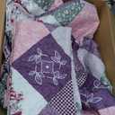 Dinjoy Purple Quilt Set Twin Size, Reversible Floral Plaid Patchwork Pattern Bedding Set Soft Microfiber Lightweight Bedspread 3 Piece Spring Summer Fall Use (68x86 inches)