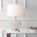 JONATHAN Y 24" Dennis Cream Mother-of-Pearl Seashell Table Lamp, Coastal Traditional Bedside Lamp for Living Room Bedroom, White Linen Drum Shade, LED Bulb Included JYL1050A
