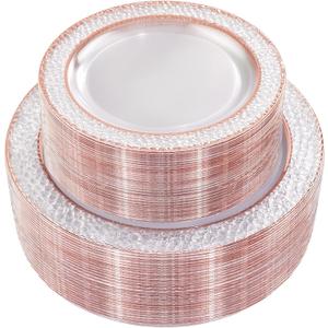 102PCS Rose Gold Plastic Plates - Clear Rose Gold Disposable Plates Include 51PCS 7.5inch Dessert Plate 51PCS 10.25inch Dinner Plate Perfect for Weddings Parties