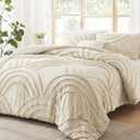 ENJOHOS Boho Comforter Set 3PC, Full Size, Beige, Dorm Bedding Sets for College Girls, Tufted Rainbow Design, Fluffy Lightweight Breathable Microfiber Comfoter