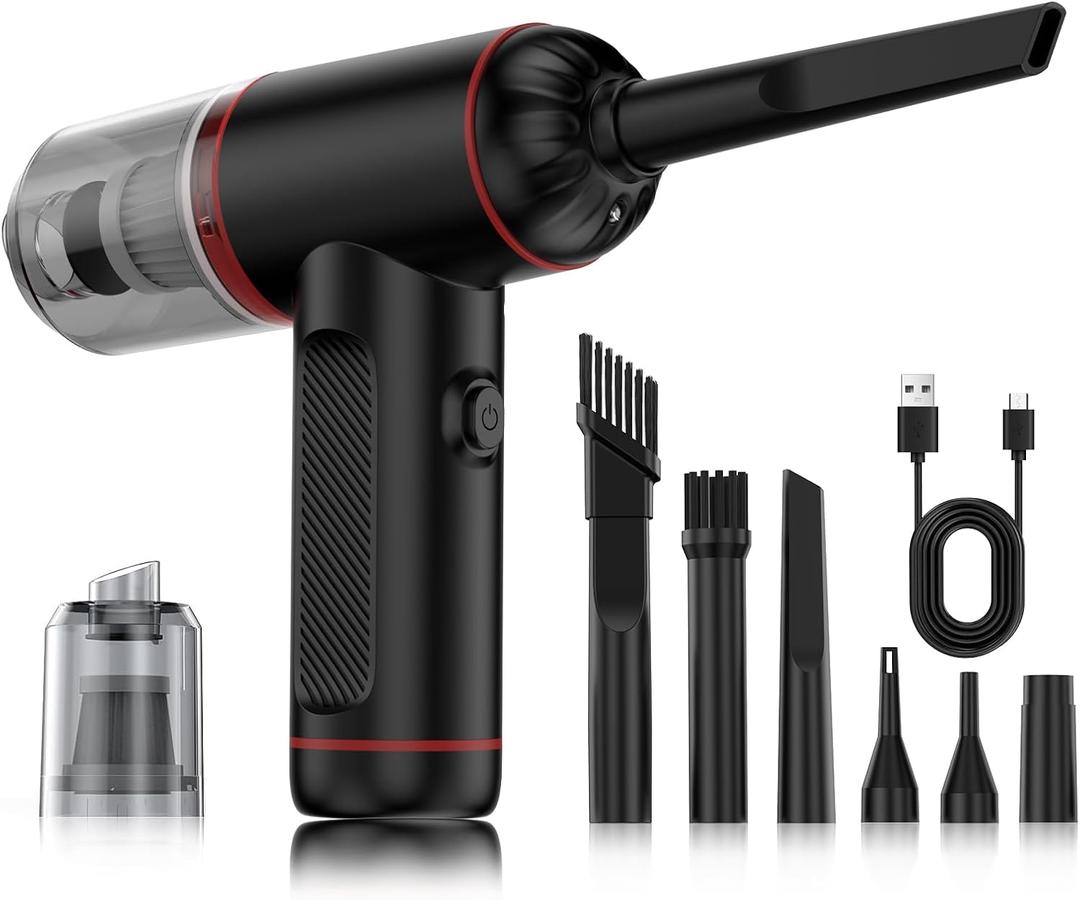 Compressed Air Duster, 100000RPM Handheld Car Vacuum/Air Blower& Pump, 3 Gear Adjustable Electric Air Duster/Car Vacuum Cleaner, Keyboard Duster with LED Light-10 Kits Air Blower for Computer(Black)