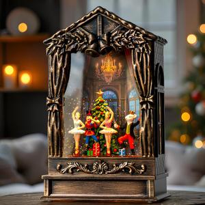 Christmas Snow Globe Lantern Water Glittering Nutcracker Ballet Theatre with Music & Timer, USB Lined/Battery Operated Lighted Lantern for Christmas Festival Decoration Gifts (10'' Nutcracker Suite)