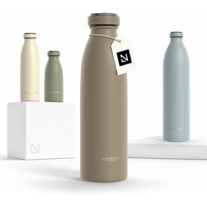 LARS NYSM Stainless Steel Insulated Water Bottle 12oz 17oz 25oz 34oz 51oz | Insulated Thermo Flask for Hot and Cold Beverages | Leakproof Drinking Bottle (Taupe Brown, 17oz) (16.9 Ounces)