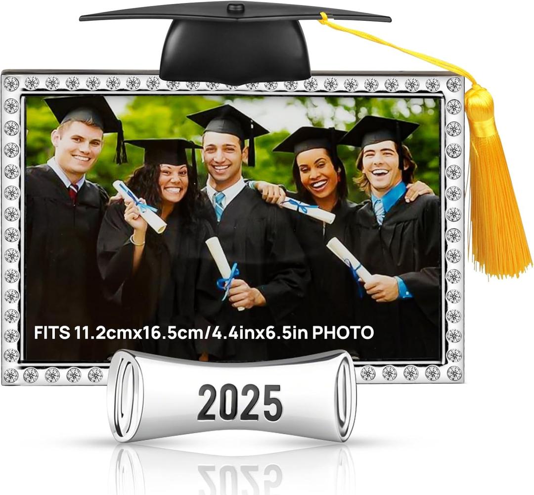 Graduation Picture Frame - 2025 Graduation Photo Frames with Bachelor Cap and Tassel, Graduation Gifts for Her Him College Keepsake Tabletop Display (Fit 4.4x6.5 Photos)