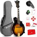 Vangoa F-Style Mandolins Instrument 29-Fret, 8 String Acoustic Mandolin With Protective Plate, for Beginner Adults, Sunburst