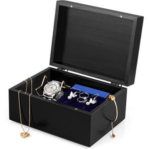 DRASTAR Small Keepsake Box, Black Wood Memory Box with Hinged Lids, Wooden Jewelry Storage Box,3x5, 4x6 Decorative Card Box, Bridal Shower Gifts