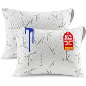 Utopia Bedding Waterproof Pillow Protectors with Zipper Standard Size (2 Pack), Soft and Cooling Bamboo Viscose Pillow Covers, Bed Bug Proof Pillow Encasements 20 x 26 Inches