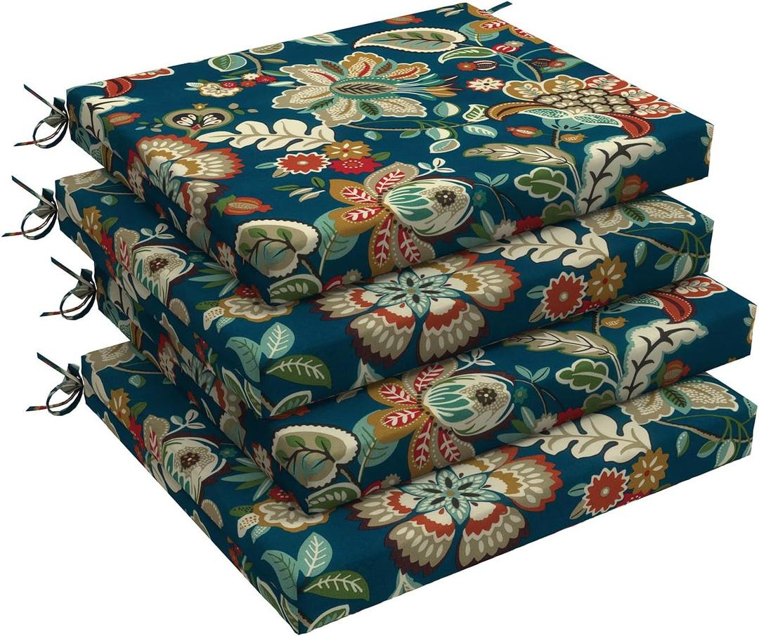 LVTXIII Outdoor Seat Cushions Set of 4 Square Corner Chair Cushions with Ties, Patio Chair Pads for Home Office and Patio Garden Furniture Decoration 18.5"x16"x2", Peacock Blue