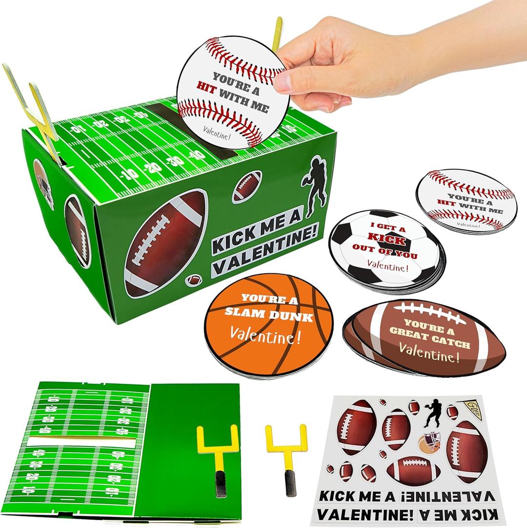 4E's Novelty DIY Football Valentine Mailbox Kit Craft Kit with 36 Valentines Sports Cards for Kids - Valentines Box for Boys Girls Classroom Exchange School Party