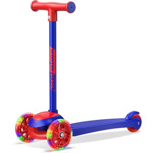 3 Wheel Scooter for Kids, Smooth Light Up LED Front Wheels, Wide Anti Slip Deck, Rear Foot Brake, Easy Lean to Steer Maneuvering, Indoor & Outdoor Ride On Toys for Ages 2 Up (Dark Blue)