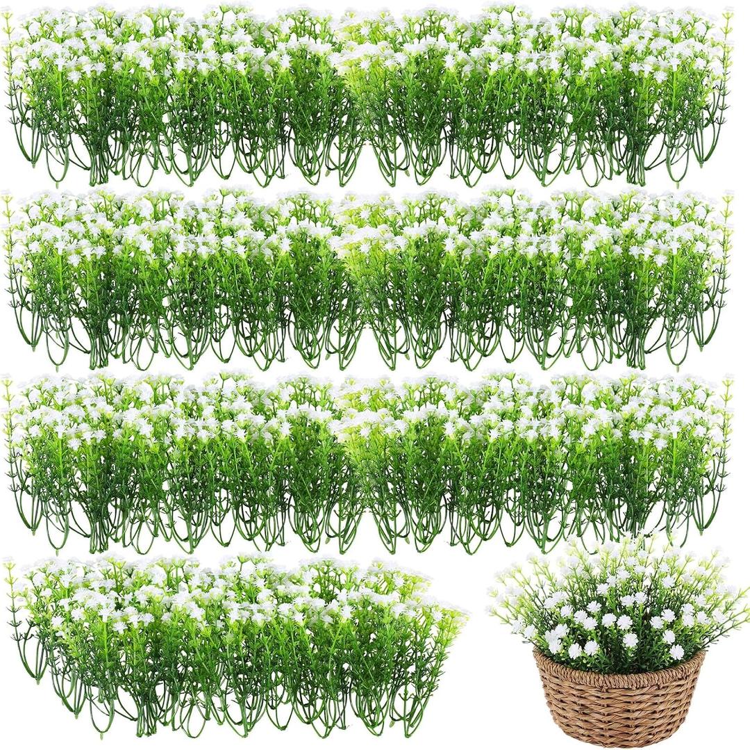 200pcs Baby Breath Artificial Flowers Bulk Mini Flowers for Decoration Scrapbook Supplies Reception Bouquet Accessories Home Garden Wedding Party Decor 3.74 Inch(White)