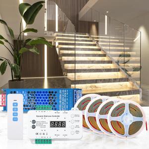 Panghuhu88 16 Stair Lights Indoor,Intelligent Motion Sensor LED Stair Lighting Kit, 3000K Step Light with Main Wire& Daylight Sensor, Step by Step Control Staircase Lights with Remote Control