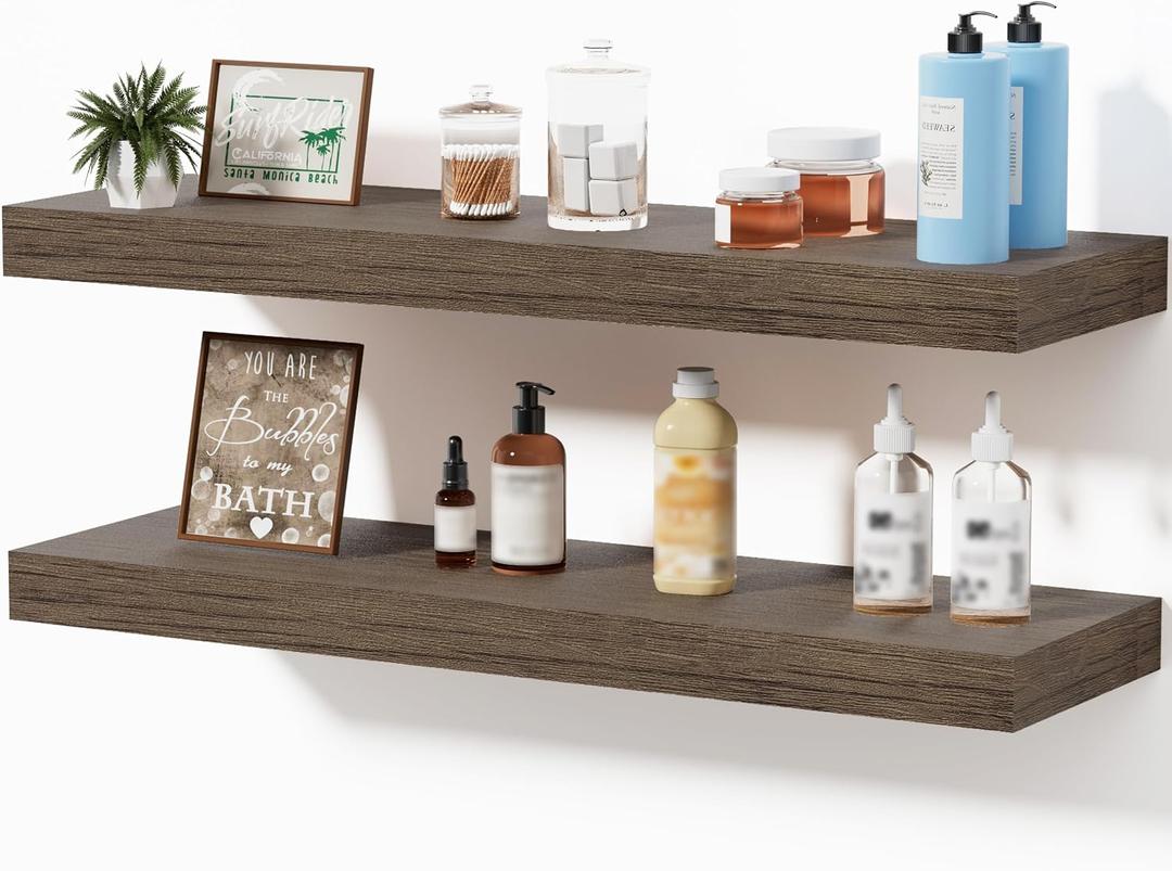 Floating Shelves for Wall, Bathroom Shelves Over Toilet, Wall Shelves & Book Shelf for Room, Hanging Shelf, Modern Wooden Mounted Floating Shelves, 24x7x1.5 in (Smoke Gray, Set of 2)