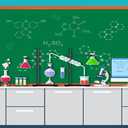 BELECO 7x5 Ft Fabric Science Lab Backdrop Cartoon Chemistry Laboratory Chemical Experiments Background Mad Science Fun Scientist Birthday Party Supplies Decor School Classroom Poster Banner Photo Props