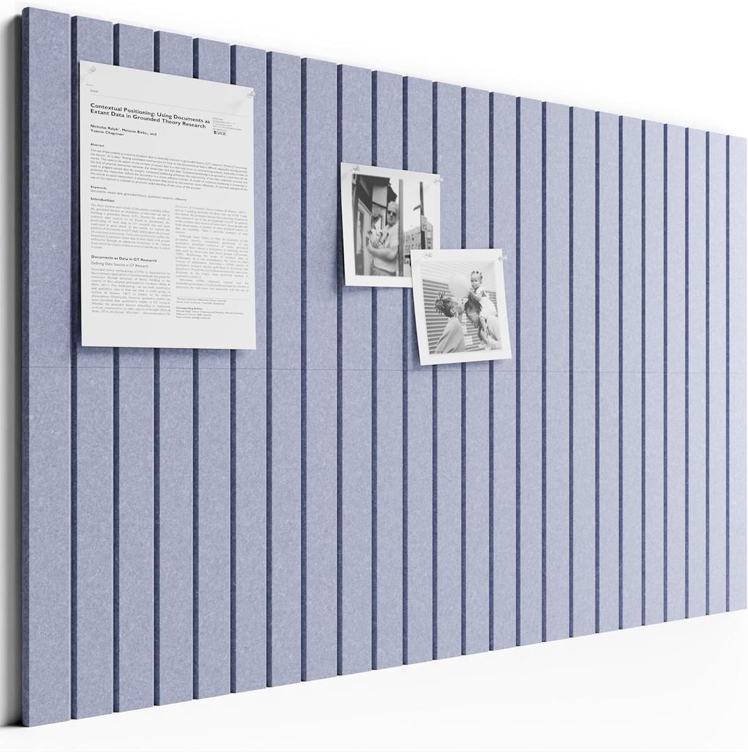 Bumusty Large Cork Board Alternative-36 x 24" Felt Bulletin Board Tiles, with 30 Pushpins, 40 Adhesive Tabs, 6-Pack Slat Wall Paneling, Cork Boards for Office Push Pin Board-Soft Periwinkle