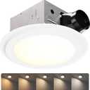 100CFM Round Bathroom Ventilation Fan: Quiet 1.2 Sones Ceiling Mount Exhaust Fan Combo with Integrated LED Light, 5CCT Selectable, Dimmable, Wet Rated, ETL Certified