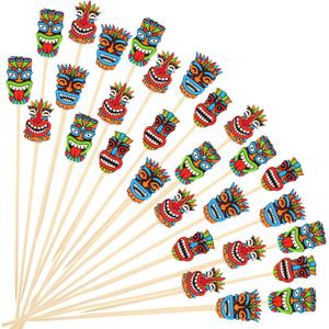 Blushtier 400 Pcs Tiki Martini Toothpicks for Olives Bamboo Cocktail Picks Hawaiian Luau Garnish Tropical Drink Picks Tiki Cocktail Sticks for Appetizers Food Fruit Beach Holiday Party Favors