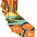 Totally Bamboo California State Shaped Cutting Board and Charcuterie Serving Platter with Artwork by Summer Stokes, Includes Hang Tie for Wall Display 11" x 14-1/4" x 5/8"