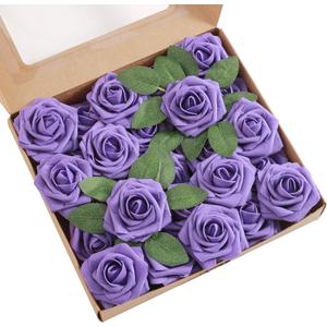 Artificial Flowers Combo, Fake Flowers for DIY Tables Centerpieces Baby Shower Bridal Shower Wedding Bouquet Arrangements Party Candle Holder Cake Decor Flower Home Decorations (Purple24)