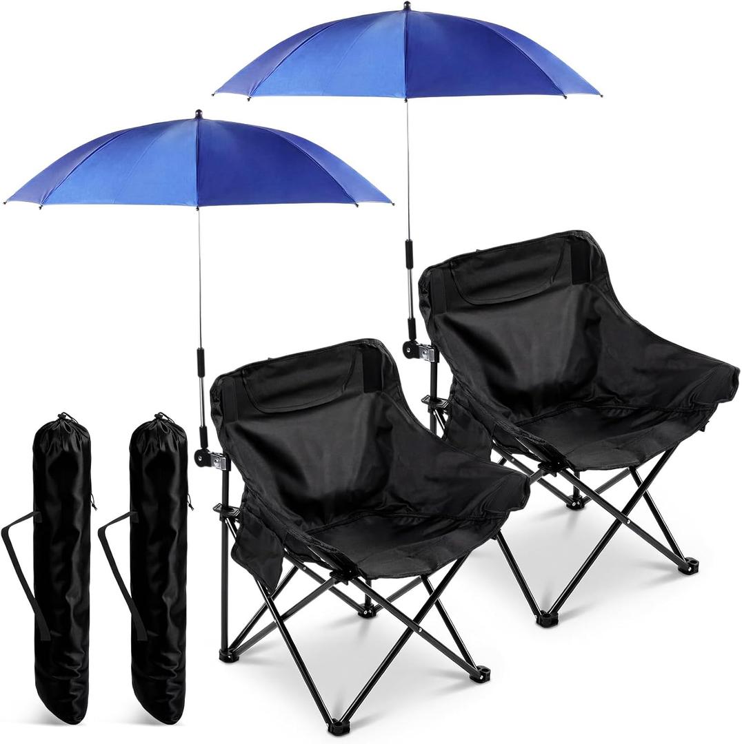 2 Set Beach Chair with Umbrella Foldable Camping Chair Adjustable and Fold up Umbrella with Storage Bag for Outdoors Fishing Camping Hiking Travel Picnic Beach(Black and Blue), 2' 3.77" X 1' 5.72" X 1' 5.72"