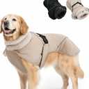Adjustable Dog Coat with Harness Slot, Waterproof Fleece Lined Winter Jacket, Windproof Reflective Pet Vest for Cold Weather for Medium Dogs (Beige, Medium)