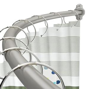 Chrsouly Curved Shower Curtain Rod, Adjustable 40-72 Inches Shower Rod, Rustproof Expandable Heavy Duty Round Shower Curtain Rod for Bathroom, Bathtub, Need to Drill, Nickel