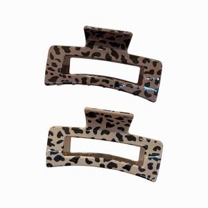 2Pcs Checkered Rectangle Multicolored Claw Barrettes - Strong Hold Y2K Hair Accessories for Thin and Thick Hair (Light Brown)