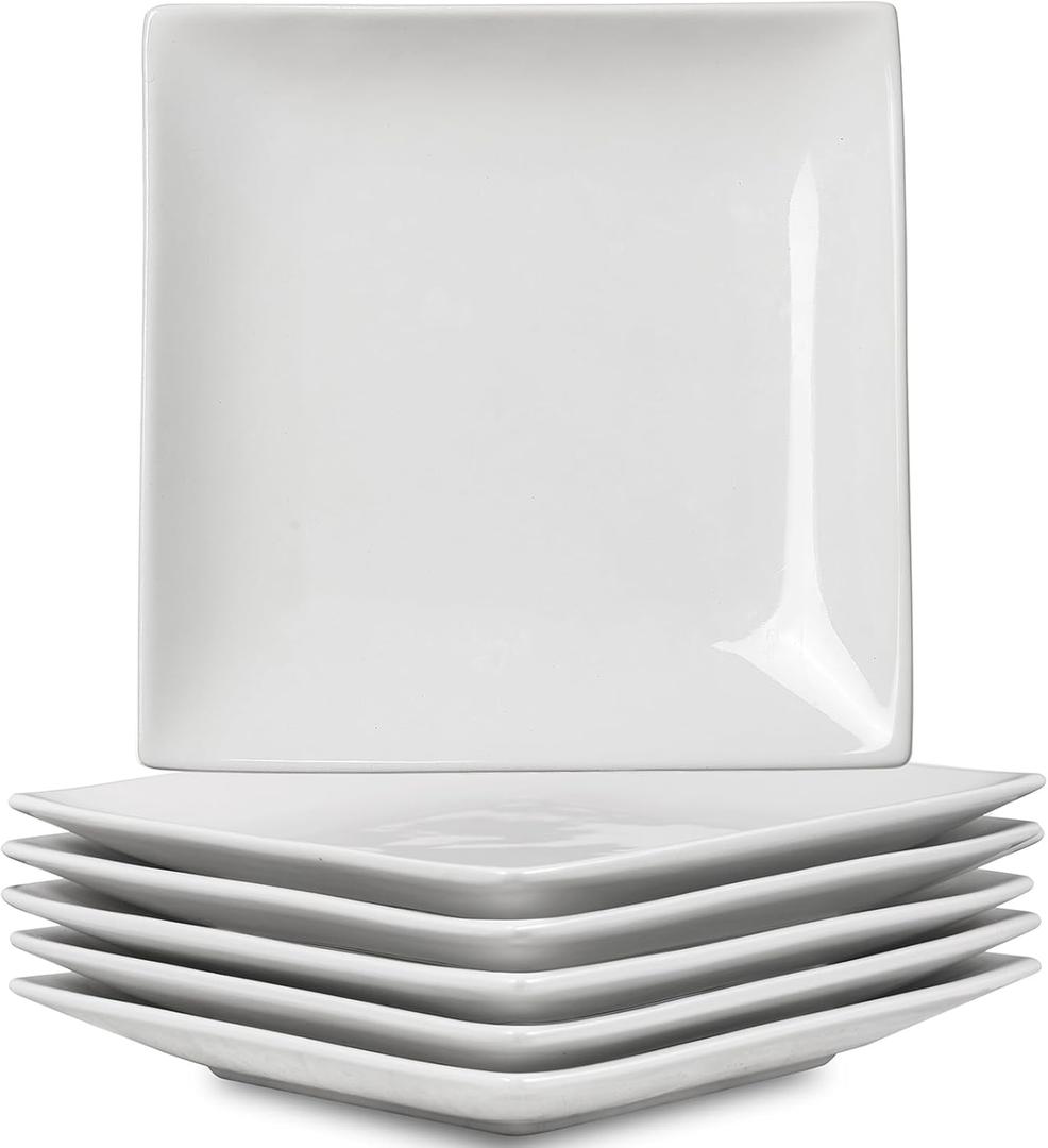 Meideal Appetizer Plates Set of 6, 6 Inch Porcelain Dessert Plates, White Stackable Square Salad Plates for Snack Steak Bread Butter, Chip and Scratch Resistant, Microwave and Dishwasher Safe