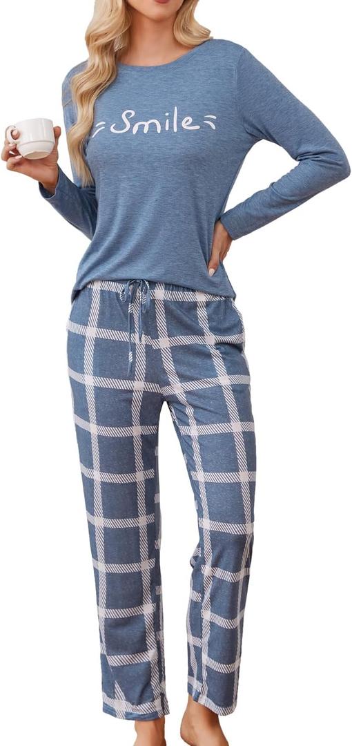 Difficort Womens Pajama Sets Long Sleeve Sleepwear Soft Pjs Nightwear Lounge Sets with Pockets (L)