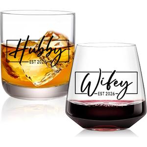Wedding Gifts for Couples 2026,Hubby & Glass Set,Bridal Shower Gifts for Bride and Groom, Newly-Married Gifts for Him and HerMr and Mrs Gifts,His and Hers Glass