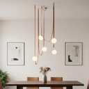 Nordic White Glass Spherical Pendant Light, DIY Leather, Living Room