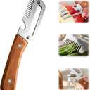 Multifunctional Vegetable Peeler with Wooden Handle, Stainless Steel Julienne Peeler and Potato Peeler, Durable Peelers for Kitchen, Fruit Carrot Skin Stripper, Bottle Opener, Trendy Kitchen Gadgets