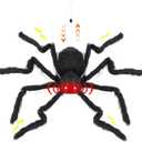 Soulchen 24 Inch Halloween Giant Spider Electronic with Red LED Eyes Motion Activated Drop Down Sound Sensor Scary Hissing Sound Bendable Legs Lifelike Spider Indoor Outdoor Decor for House Yard
