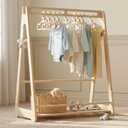 Kids Clothing Rack with 6 Hangers - Wooden Montessori Toddler Clothes Rack