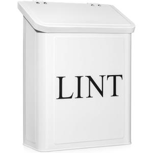 Calindiana Modern Farmhouse Metal Magnetic Lint Bin for Laundry Room Decor and Accessories with Lid and Laundry Room Organization and Storage Wall Mount Space Saving Washer and Dryer Trash Can, White