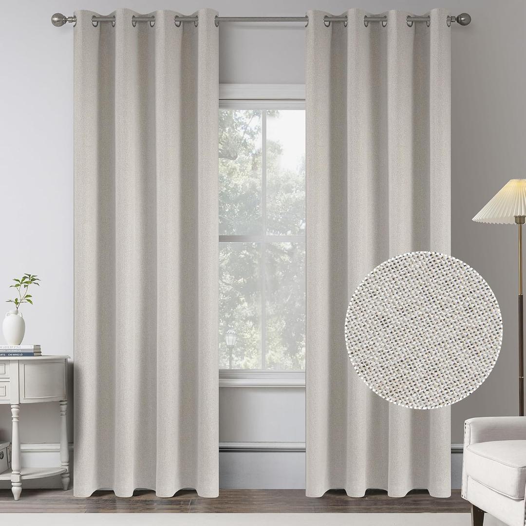 KEQIAOSUOCAI Beige 100% Blackout Linen Curtains 90 Inches Long 2 Panels for Bedroom,Modern Farmhouse Full Black Out Room Darkening Thermal Insulated Window Curtain Panels W50 x L90 Inch Length