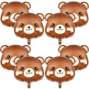 Junkin 8 Pcs Bear Balloons 21x22 Inch Animal Bear Baby Shower Decorations Helium Brown Foil Balloons for Jungle Woodland Animal Farm Safari Theme Party Decoration