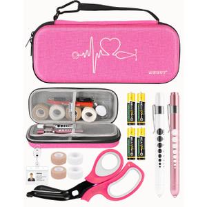 MEUUT 15 pcs Stethoscope Case Kit, Perfect Nurse Gift Include Stethoscope Case, Medical Scissors, Penlights with Batteries, Bandage Wraps, Badge Holders for Nurse Accessories for Work (Raspberry)