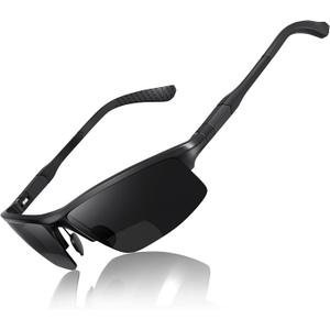 SKYOAK Sports Bifocal Reading Sunglasses Men Wrap Around UV 400 Protection Aluminum Frame Glasses Spring Hinge Semi Rimless Sun Readers Built In Driving/Running/Fishing Black, 2.5