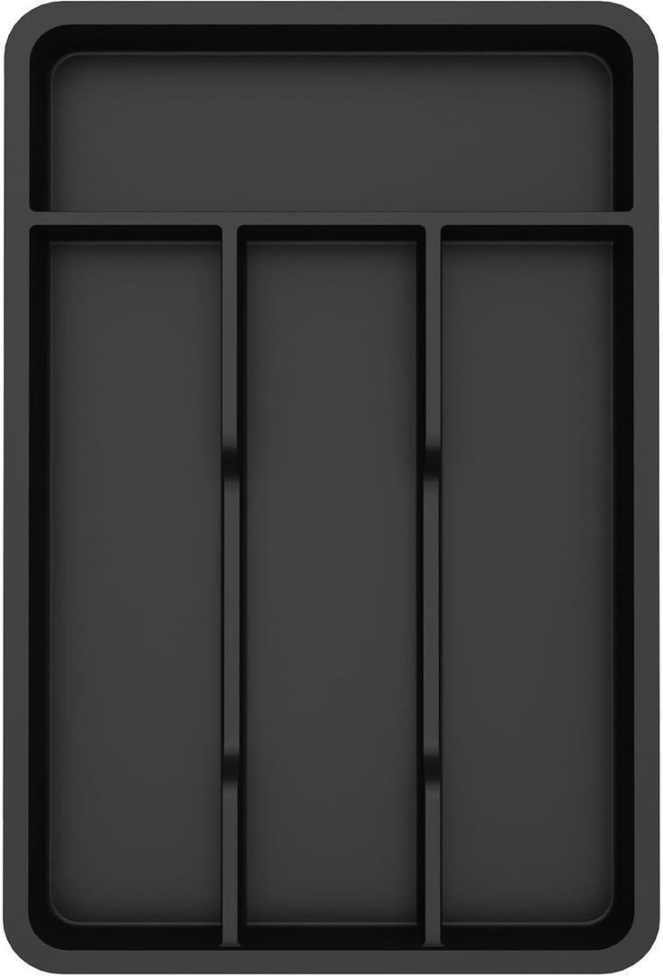 Lifewit Silverware Drawer Organizer Tray, Plastic Cutlery Storage for Kitchen, Flatware and Utensil Holder Divider for Spoons Forks Knives Tableware, 7.8 x 12.4", 4 Slots, Black