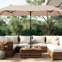 PHI VILLA 13ft Large Patio Umbrella Double-Sided Twin Outdoor Market Umbrella with Crank, Beige