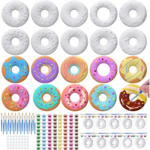 Simgoing 20 Set Donut Ceramic Painting Kit DIY Ceramic to Paint Your Own Donut Figurines Unpainted Plaster Arts and Craft for Adults Birthday Party Favors