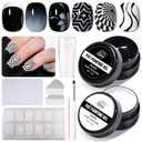 Nail Art Stamping Polish, 2Pcs Ombre Gel Polish Black&White, Gradient Pat Painting Gel Nail Polish French Manicure Kit with Nail Art Stamp Plate, Nail Stamper Scraper Set, UV/LED Curing Required