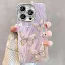 for iPhone 14 Pro Max Butterfly Design Case, Cute Bling Shiny Glitter Camera Shockproof Protective Phone Cases Cover for Women Girls Pink