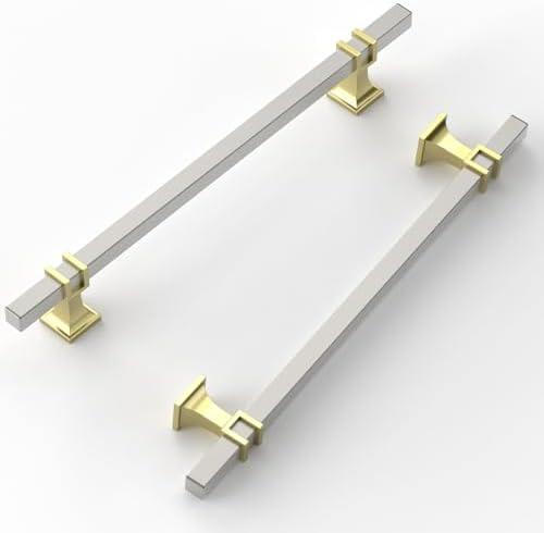 FILTA 7.5 Inch(192mm) Hole Centers Brushed Nickel 10 Pack Cabinet Pulls,Satin Nickel and Gold Square Drawer Pulls T Bar Kitchen Cabinet Handles Cabinet Hardware for Cabinets Cupboard Drawer